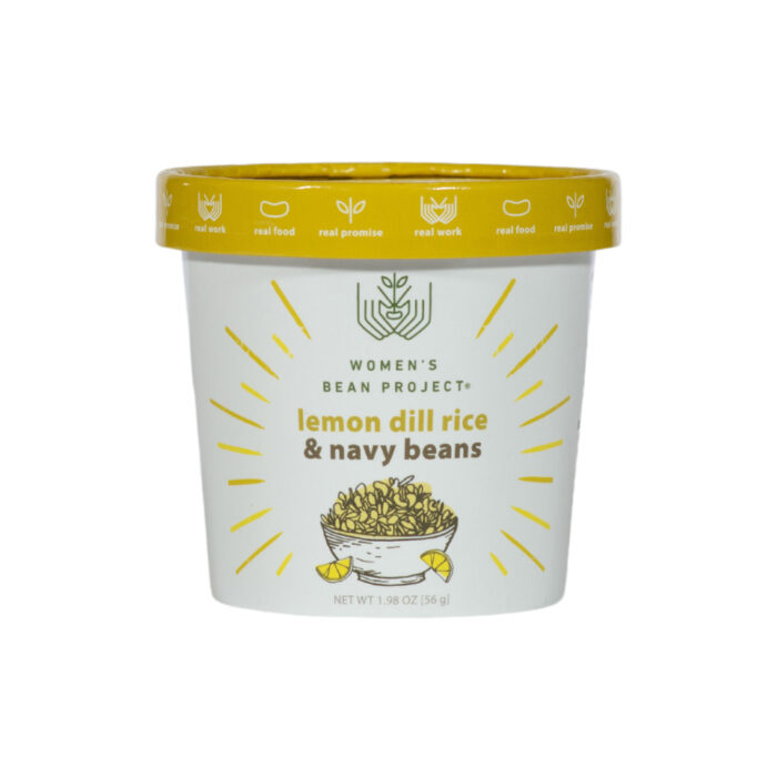 Women's Bean Project Lemon Dill rice with navy beans in a recyclable packing with a yellow lid