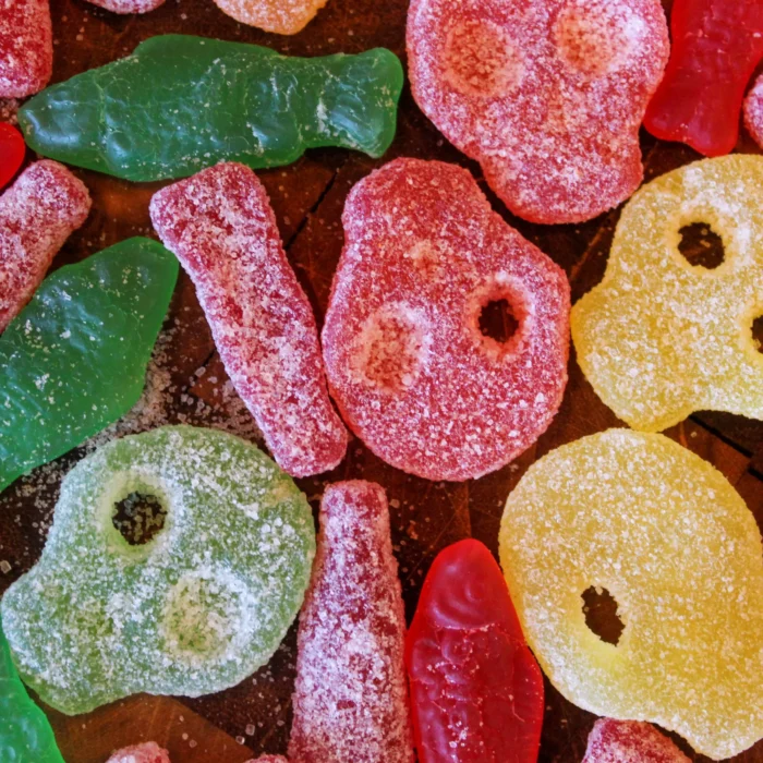 A macro shot of Women's Bean Project Shipwrecked Sour Gummies.